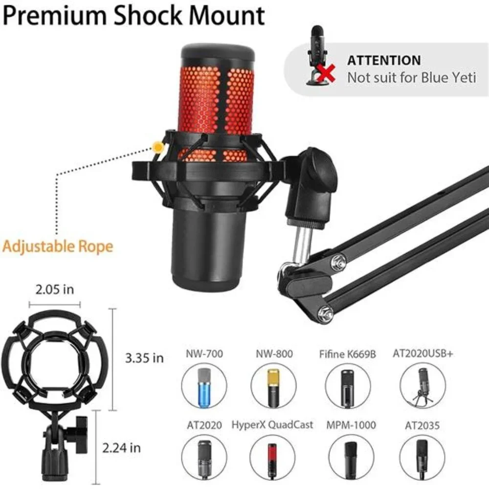 Boom Arm Suspension Mic Heavy Duty Microphone Arm for Blue Yeti, Hyperx Quadcast